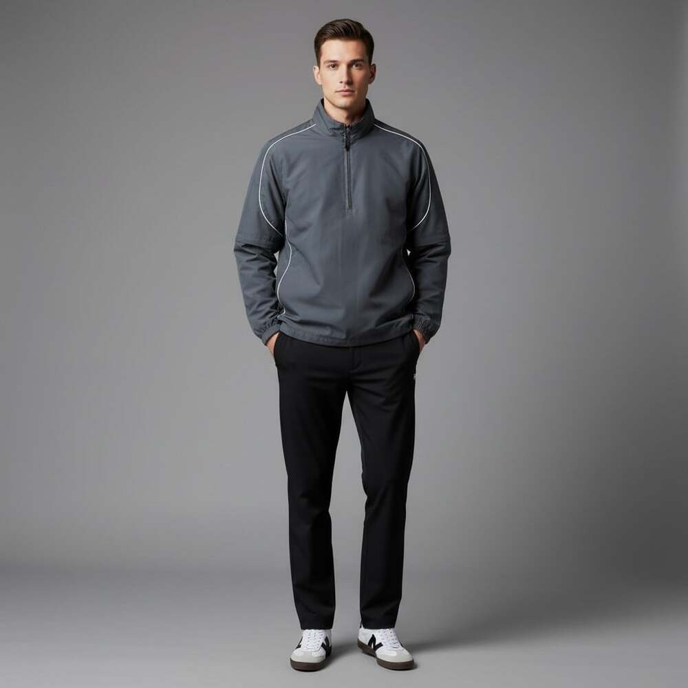 Greg Norman Golf Windbreaker Jacket Mens M Charcoal Quarter Zip Piping Lined